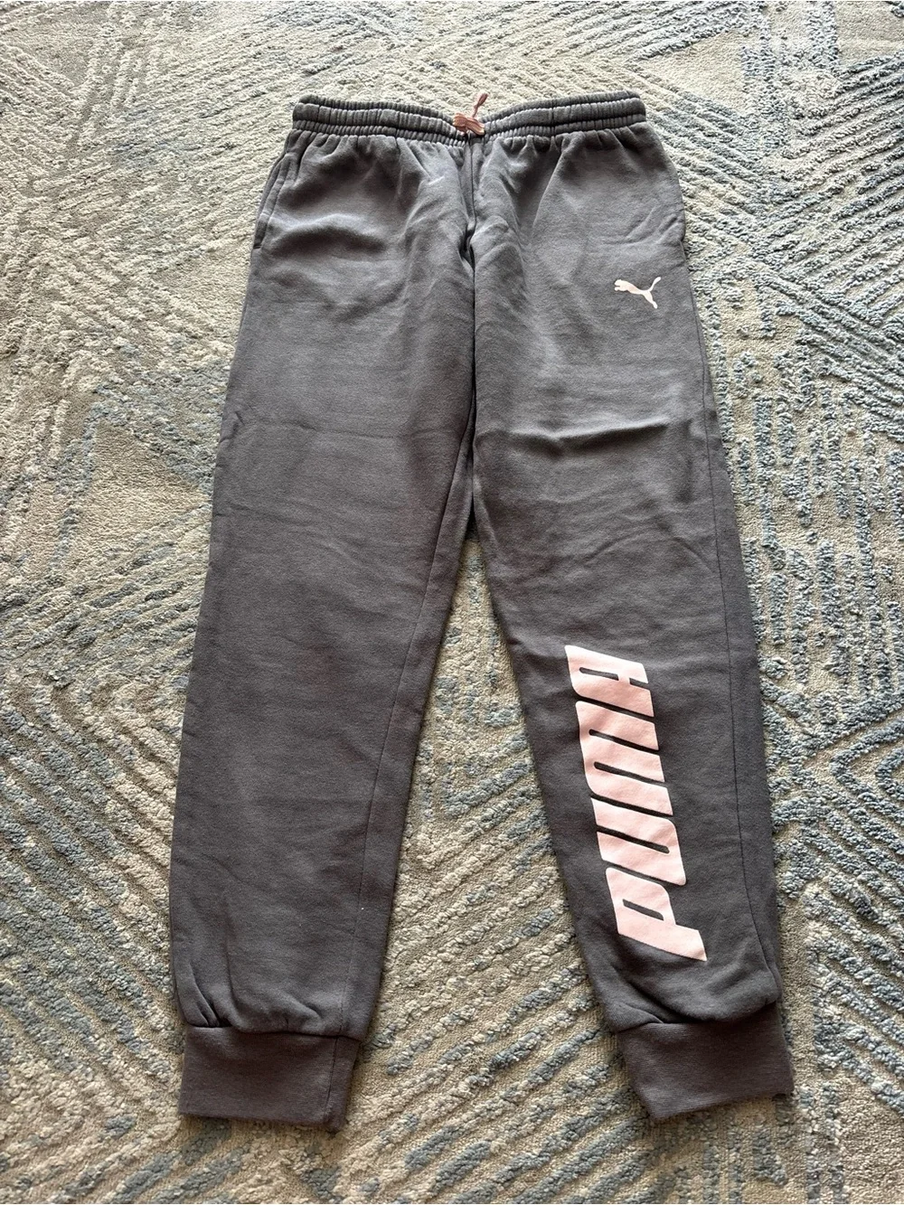 Puma Kids Charcoal Gray Joggers with Pink Logo Print